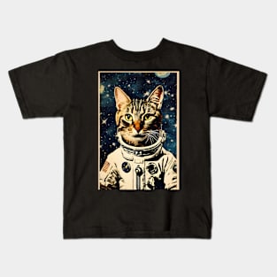 Astronaut Cat in Space Vintage Surreal Collage Art Kids T-Shirt